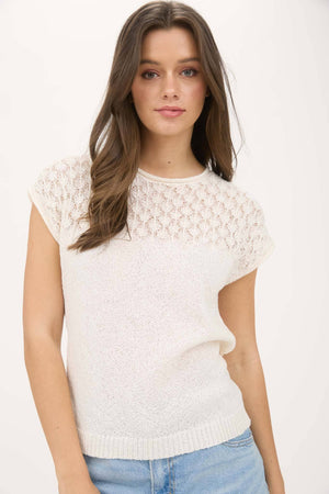 Blu Pepper - EYELET YOKE SWEATER KNIT TOP: IVORY