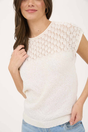 Blu Pepper - EYELET YOKE SWEATER KNIT TOP: IVORY