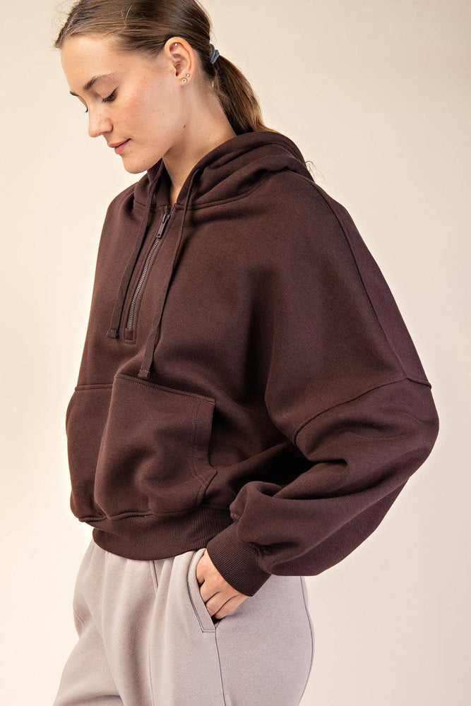 Maddison Terry Fleece Quarter Zip Hoodie