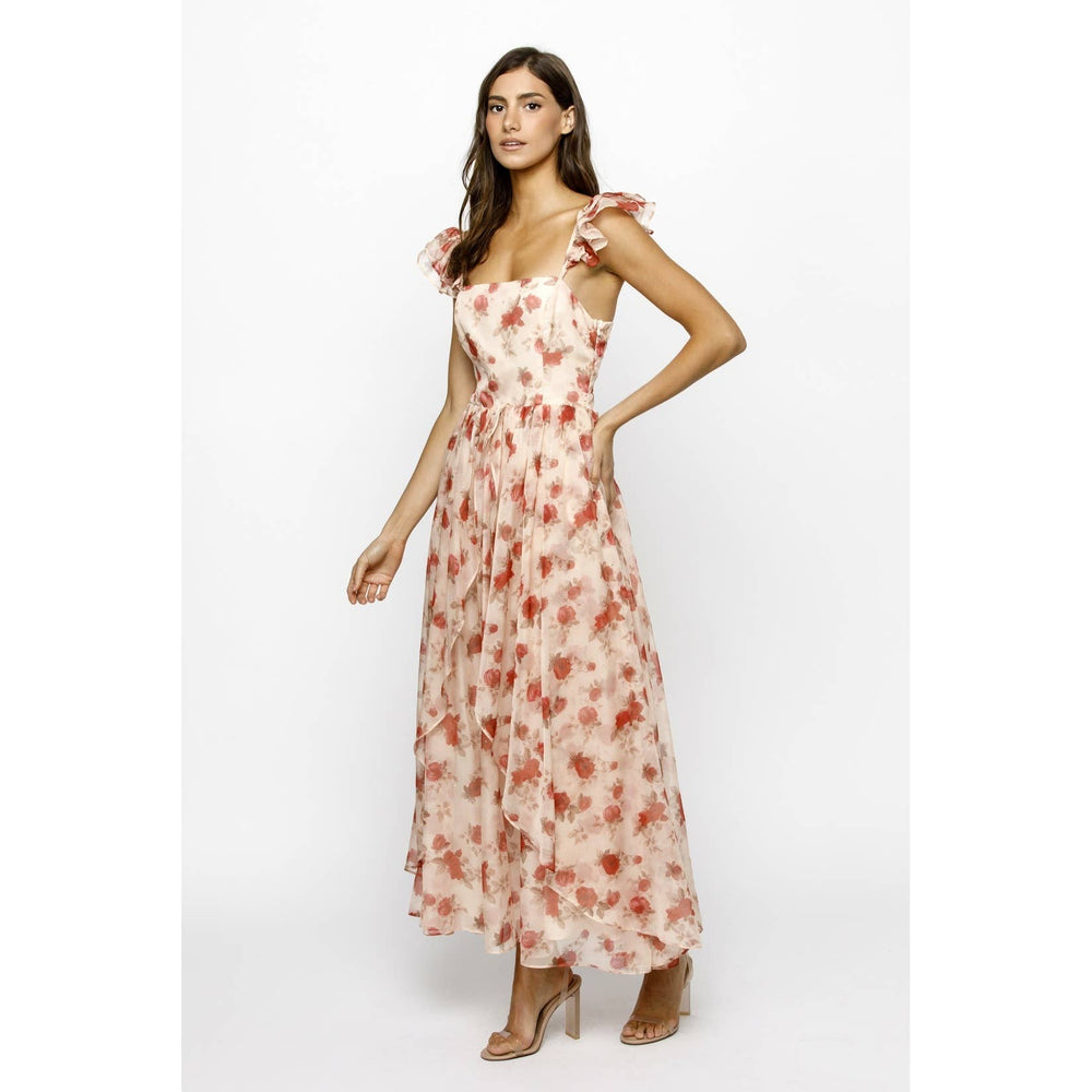 Pink Rose Ruffle Maxi Dress