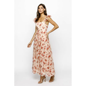Pink Rose Ruffle Maxi Dress