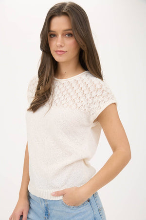 Blu Pepper - EYELET YOKE SWEATER KNIT TOP: IVORY
