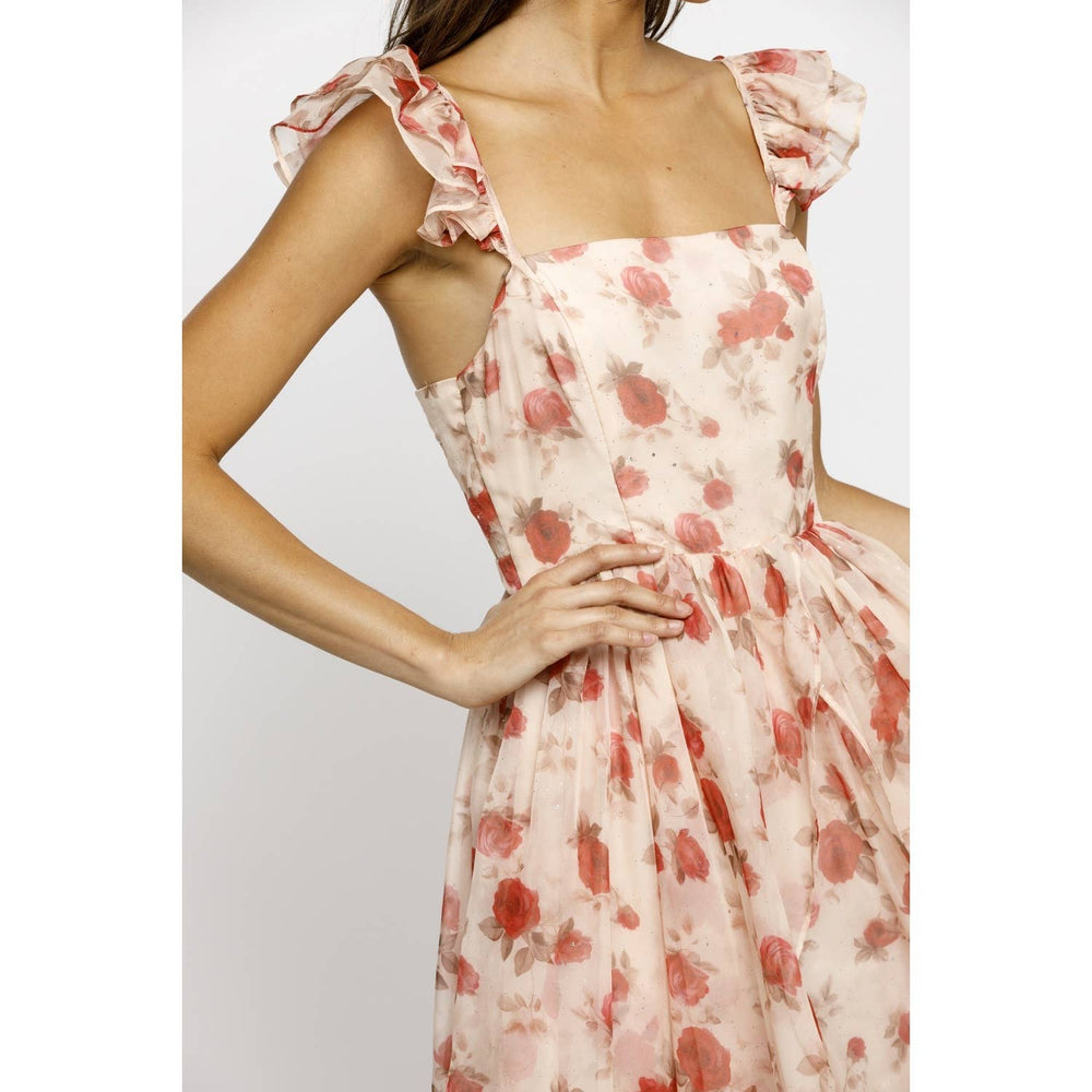 Pink Rose Ruffle Maxi Dress