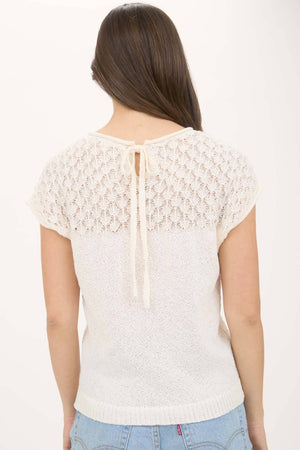 Blu Pepper - EYELET YOKE SWEATER KNIT TOP: IVORY