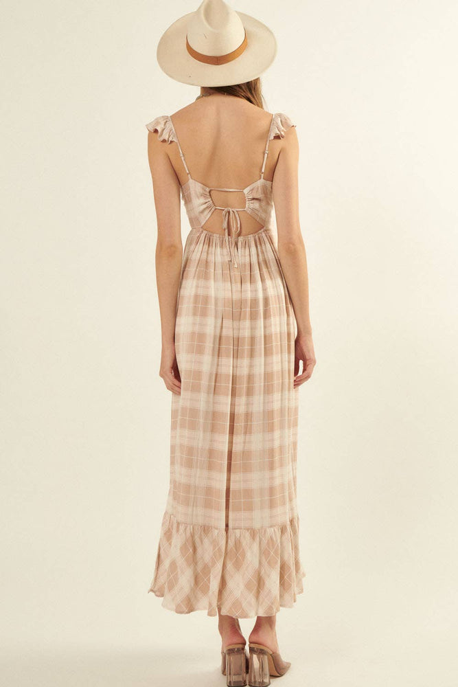 Country Sweetheart Plaid Tie Back Dress