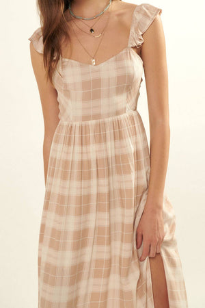Country Sweetheart Plaid Tie Back Dress