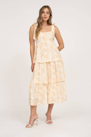 Apricot Flora Tiered Midi Dress