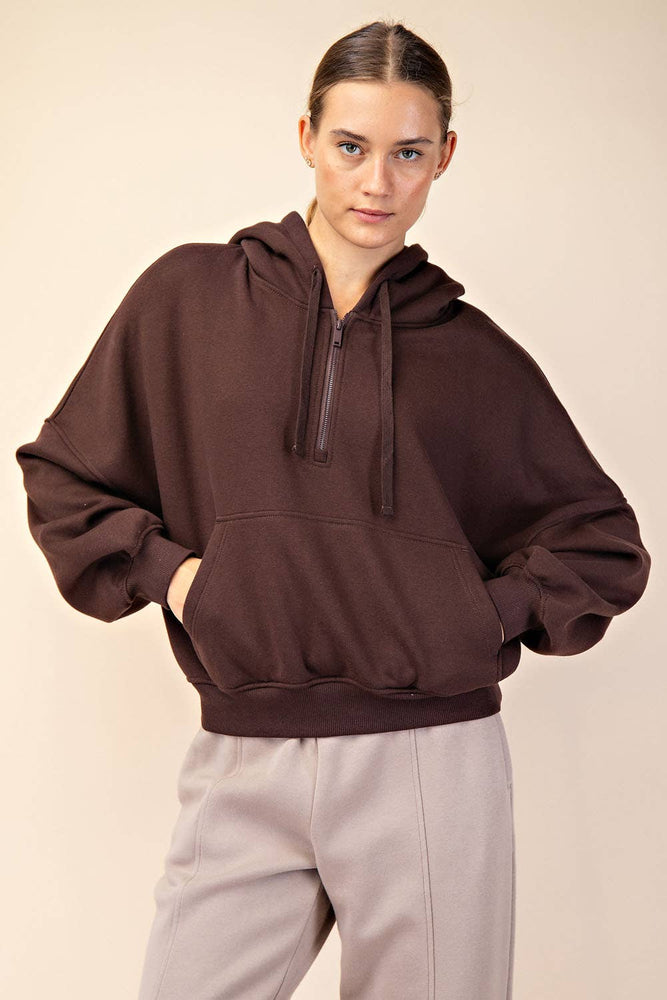 Maddison Terry Fleece Quarter Zip Hoodie