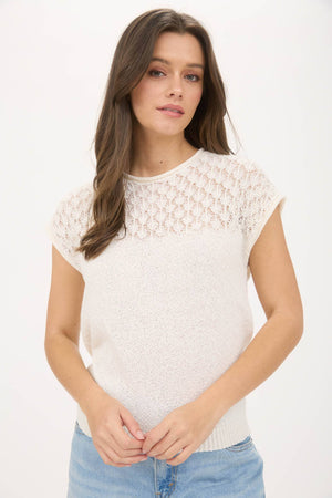 Blu Pepper - EYELET YOKE SWEATER KNIT TOP: IVORY