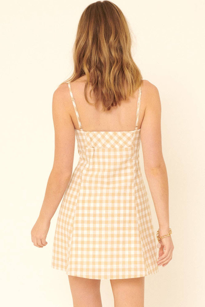 Country Sweetheart Plaid Tie Back Mini Dress