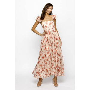Pink Rose Ruffle Maxi Dress