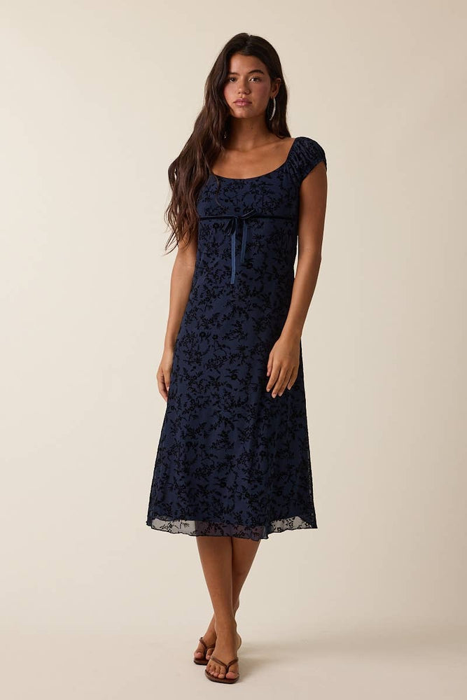 Velvet Vines Cap Sleeve Midi Dress