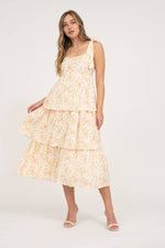 Apricot Flora Tiered Midi Dress