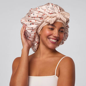 Adjustable Oversized Satin Bonnet - Cherry