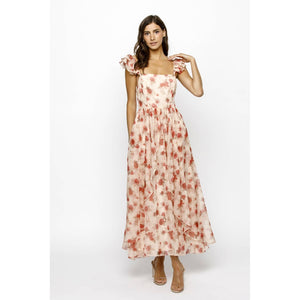 Pink Rose Ruffle Maxi Dress