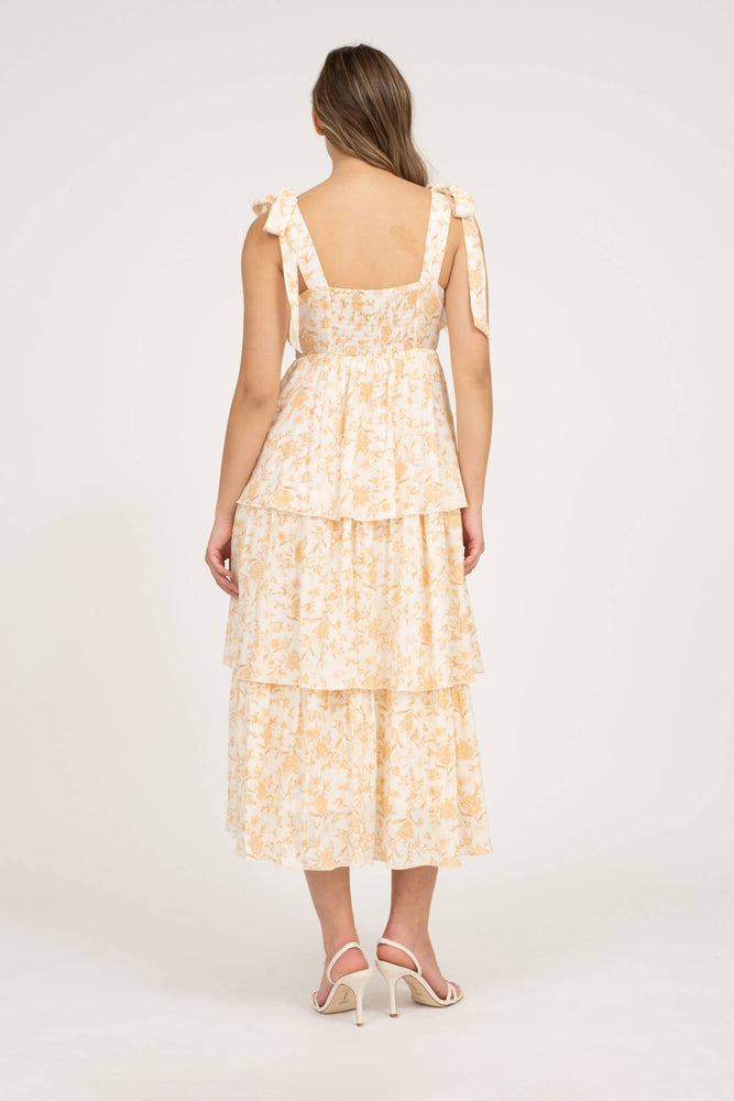 Apricot Flora Tiered Midi Dress