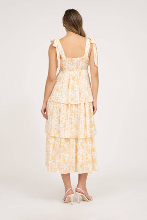 Apricot Flora Tiered Midi Dress