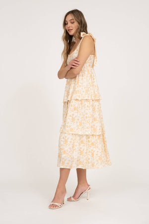 Apricot Flora Tiered Midi Dress